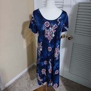 Ana & Rose a-line short-sleeved navy paisley-esque round-neck one-size dress